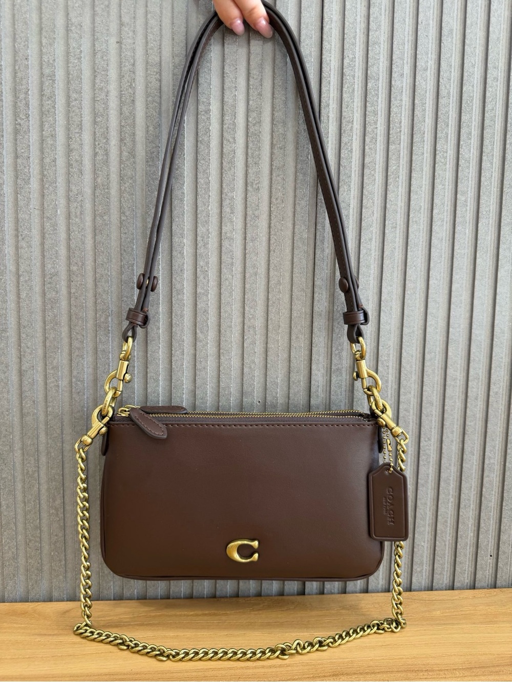 Coach Brown Leather Shoulder Bag with Gold Hardware